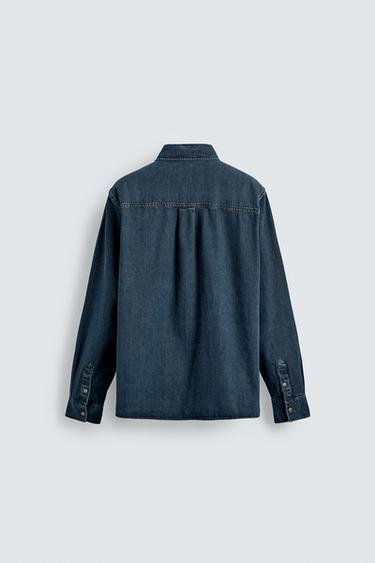Zara WASHED DENIM SHIRT - Blue