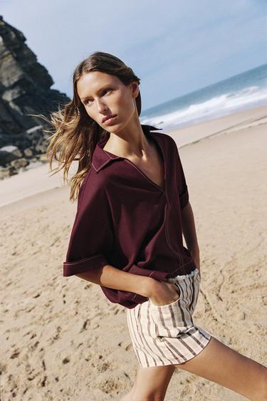 CUERPO VIVOS CONTRASTE CON LINO - Burgundy de Zara
