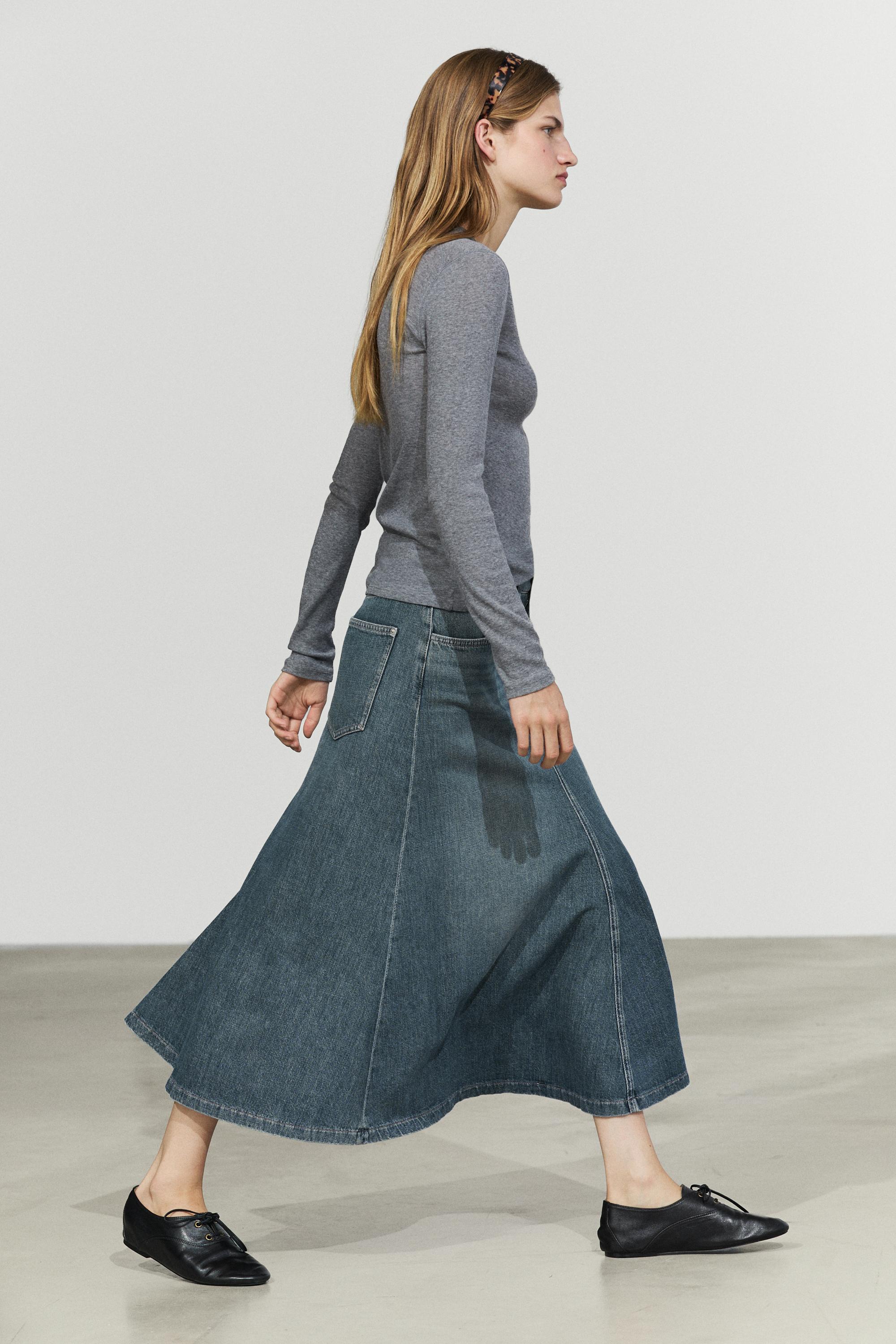 Jupe midi flare en jean