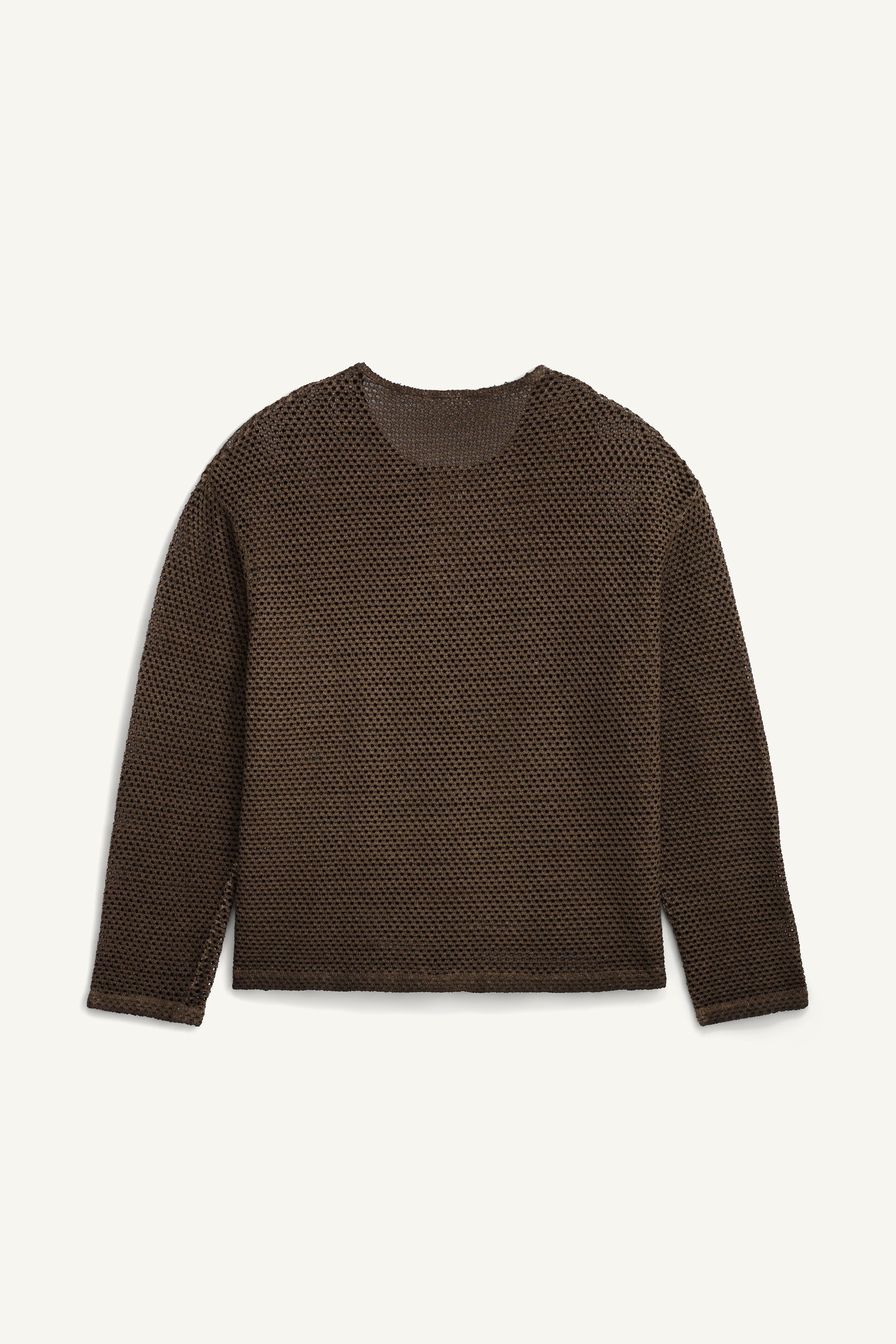 クロシェ編みヘンリーネックニットTシャツ - ブラウン | ZARA Japan / 日本
