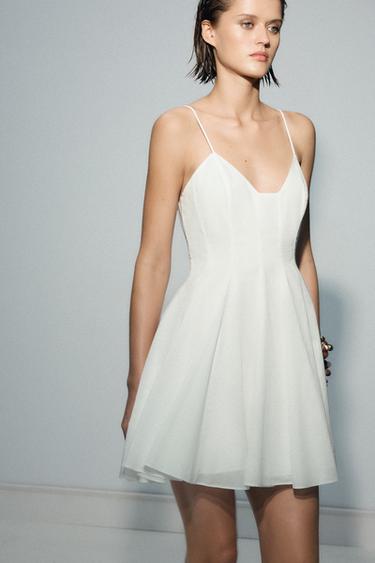 ROBE COURTE EN POPELINE ZW COLLECTION - Blanc de Zara