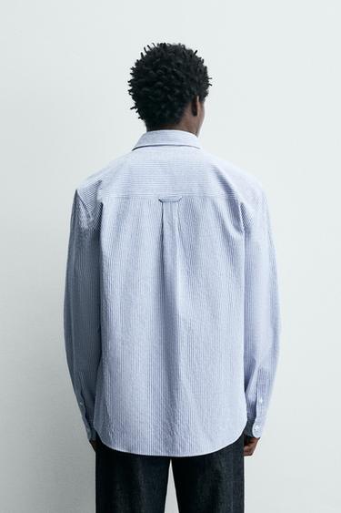 STRIPED CREASED-EFFECT SHIRT - Blue/White by Zara - Image 2