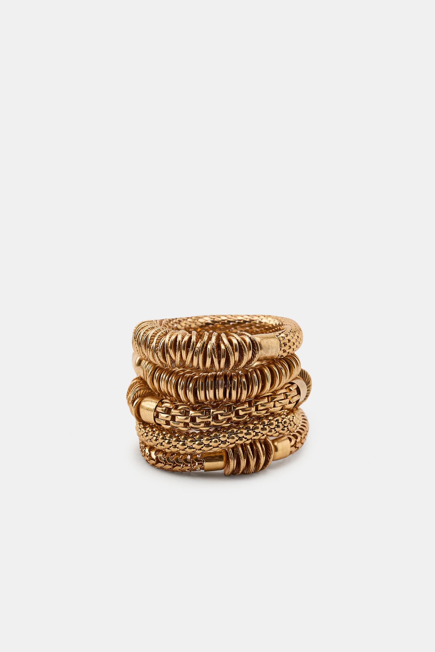 Женские браслеты Zara 5-PACK OF Elastic Metal Piece, цвет: Золотой — фото 3