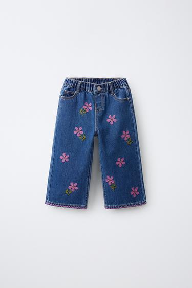 EMBROIDERED FLORAL CULOTTE JEANS - Blue by Zara - Image 0