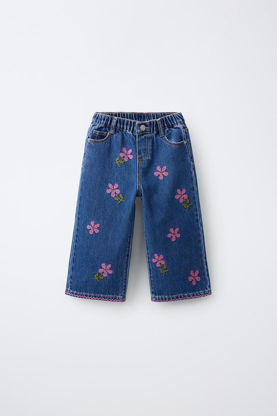 JEANS CULOTTE BORDADO FLORES - Azul de Zara - Imagen 0