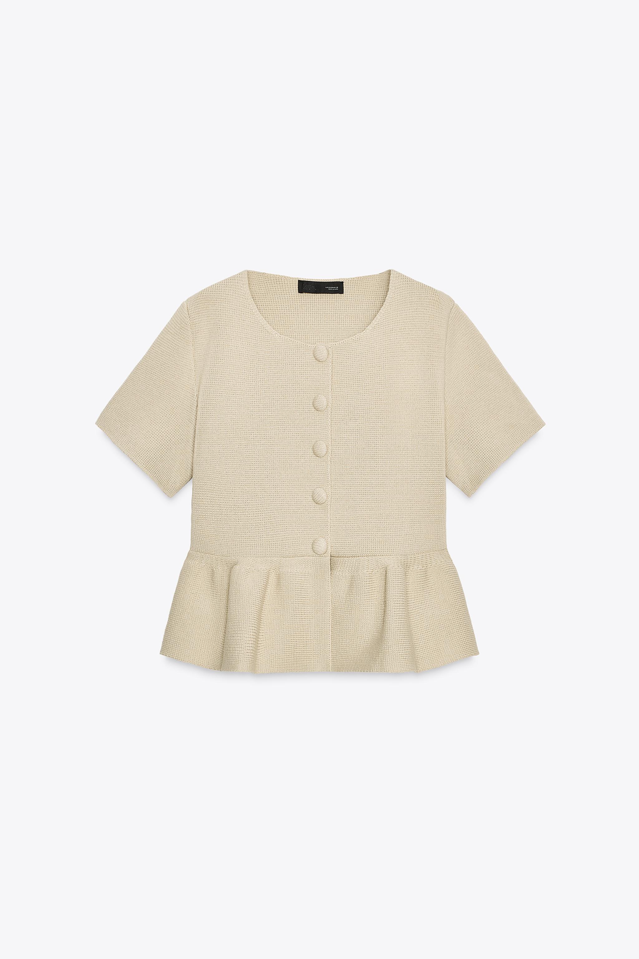 ペプラム ショートスリーブ ニットジャケット - サンド | ZARA