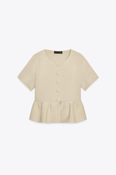 VESTE EN MAILLE MANCHES COURTES PEPLUM - Sable de Zara - Image 4