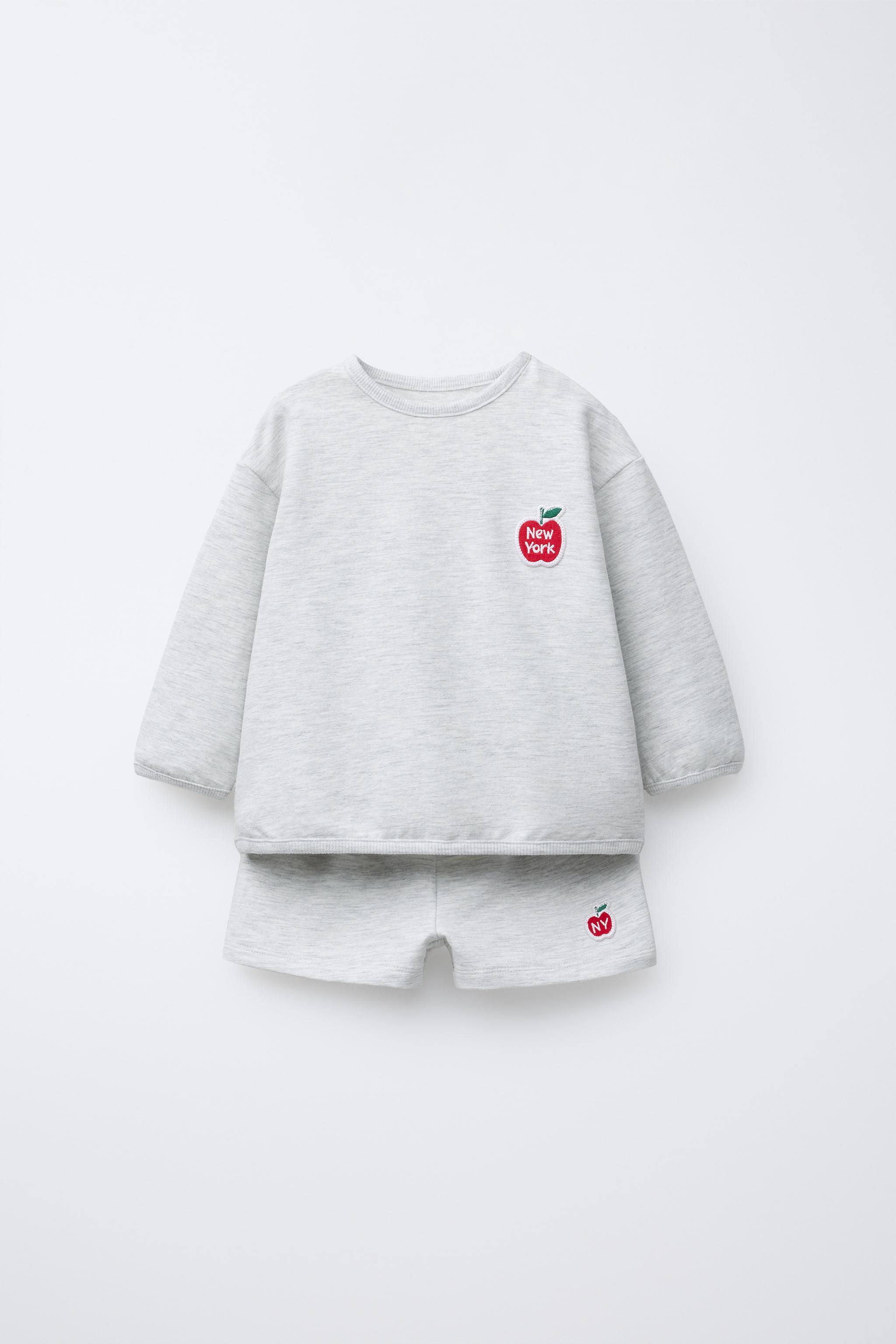 アップルパッチ スウェットシャツ＆バミューダセット - グレー