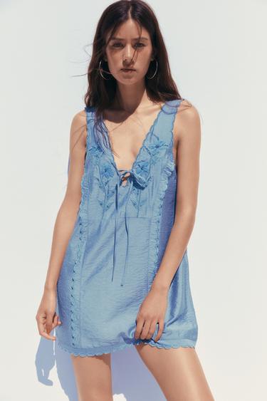 ROBE COURTE BRODÉE - Bleu de Zara - Image 3