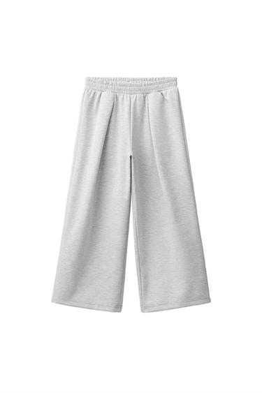 Zara INTERLOCK PLEATED WIDE-LEG PANTS - Gray marl