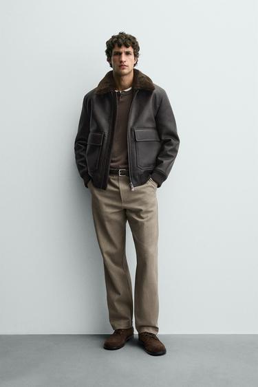 Zara WASHED CHINO PANTS - taupe brown