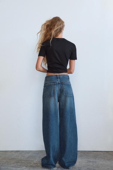 HIGH-WAIST WIDE-LEG TRF JEANS - Navy blue by Zara