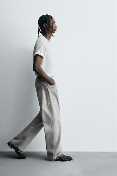 LOOSE FIT SPLATTER JEANS - Grey by Zara