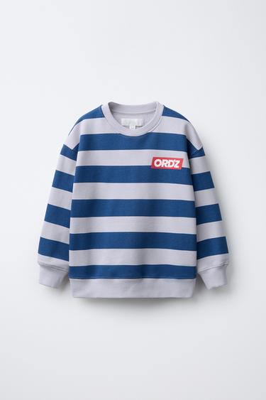 STRIPE AND TEXT SWEATSHIRT - Blue by Zara - Image 0