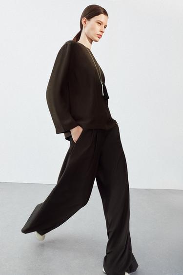 Zara ZW COLLECTION PLEATED PANTS - Brown