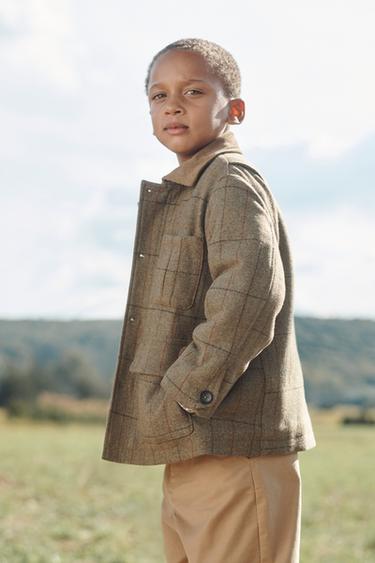 CHECK FAUX SHEARLING COAT WITH WOOL LIMITED EDITION - olive green by Zara - Image 1
