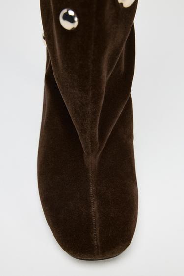 VELVET EFFECT STUDDED BOOTS - Brown by Zara - Image 5