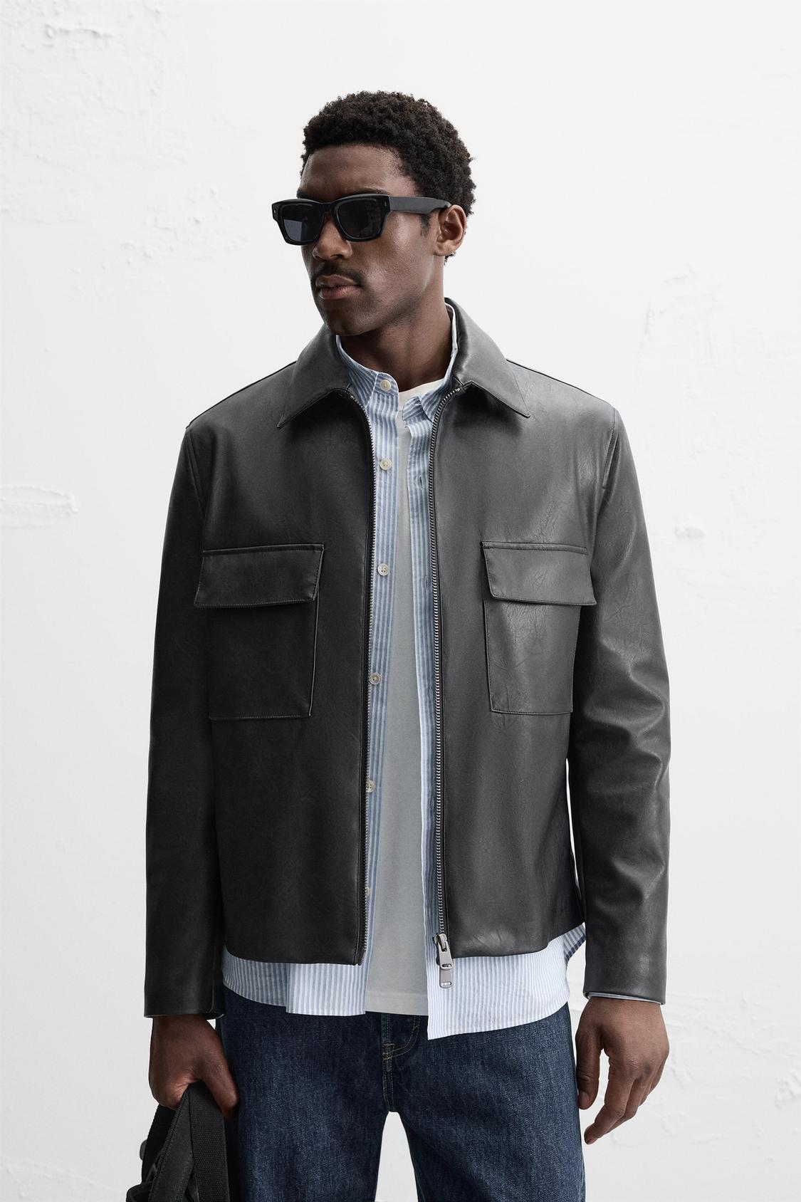 FAUX LEATHER POCKET JACKET