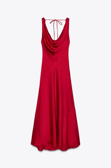 Zara ZW COLLECTION SATIN LONG DRESS - Red - Image 0