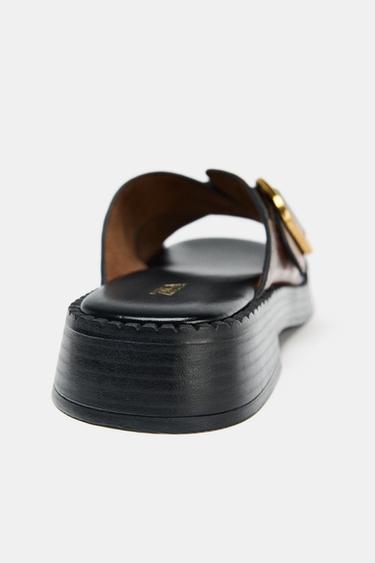 LEATHER CROSSOVER SANDALS WITH BUCKLE - Brown by Zara - Image 4