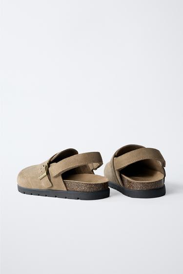 SABOTS EN CUIR CROÛTE DE CUIR - Marron de Zara - Image 3
