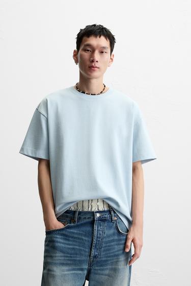 BASIC HEAVYWEIGHT T-SHIRT - Light blue by Zara