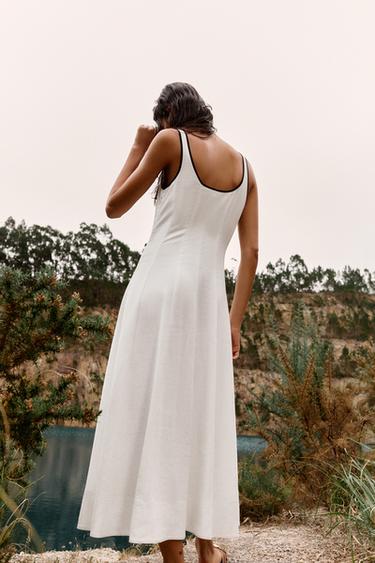 MIDI DRESS WITH CONTRAST PIPING - Oyster-white by Zara - Image 3