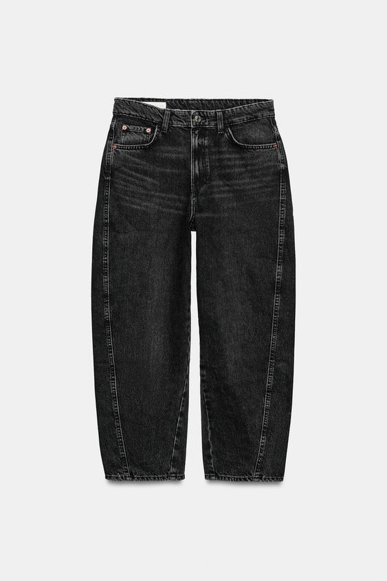 JEANS TRF VOLUMEN CROP TIRO MEDIO - Negro de Zara - Imagen 0