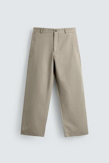 RELAXED FIT COTTON/LINEN TROUSERS - Mink by Zara