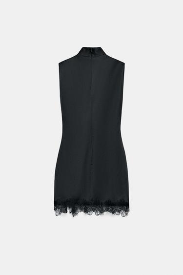 ROBE SATINÉE EN DENTELLE - Noir de Zara - Image 4