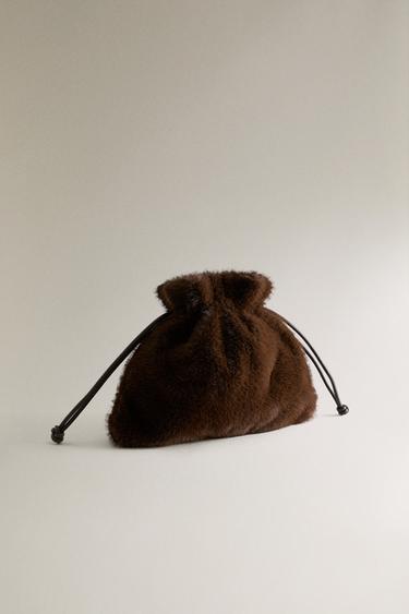 FAUX FUR MINI BAG - Chocolate Brown by Zara - Image 1