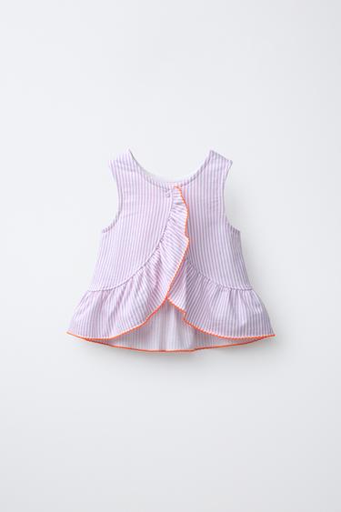 STRIPED PEPLUM T-SHIRT WITH CONTRAST TRIM - Light mauve by Zara - Image 1