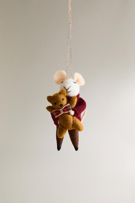 WOOL MOUSE WITH SOFT TOY CHRISTMAS TREE DECORATION White ZARA Ireland