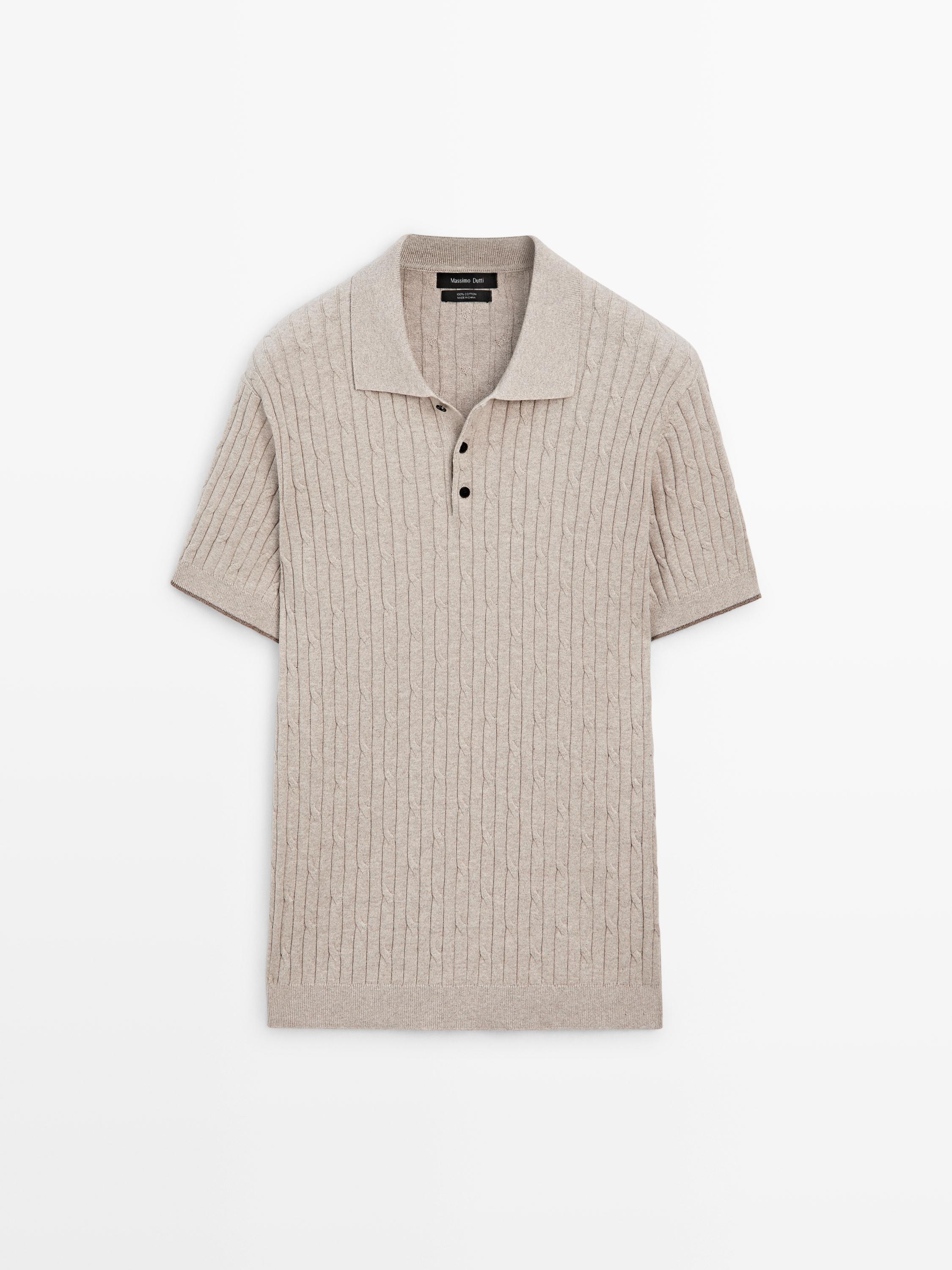 Pull polo maille tressée avec coton