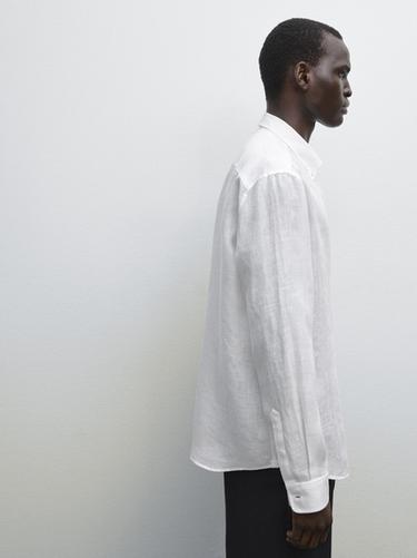 Zara 100% linen regular fit shirt - White
