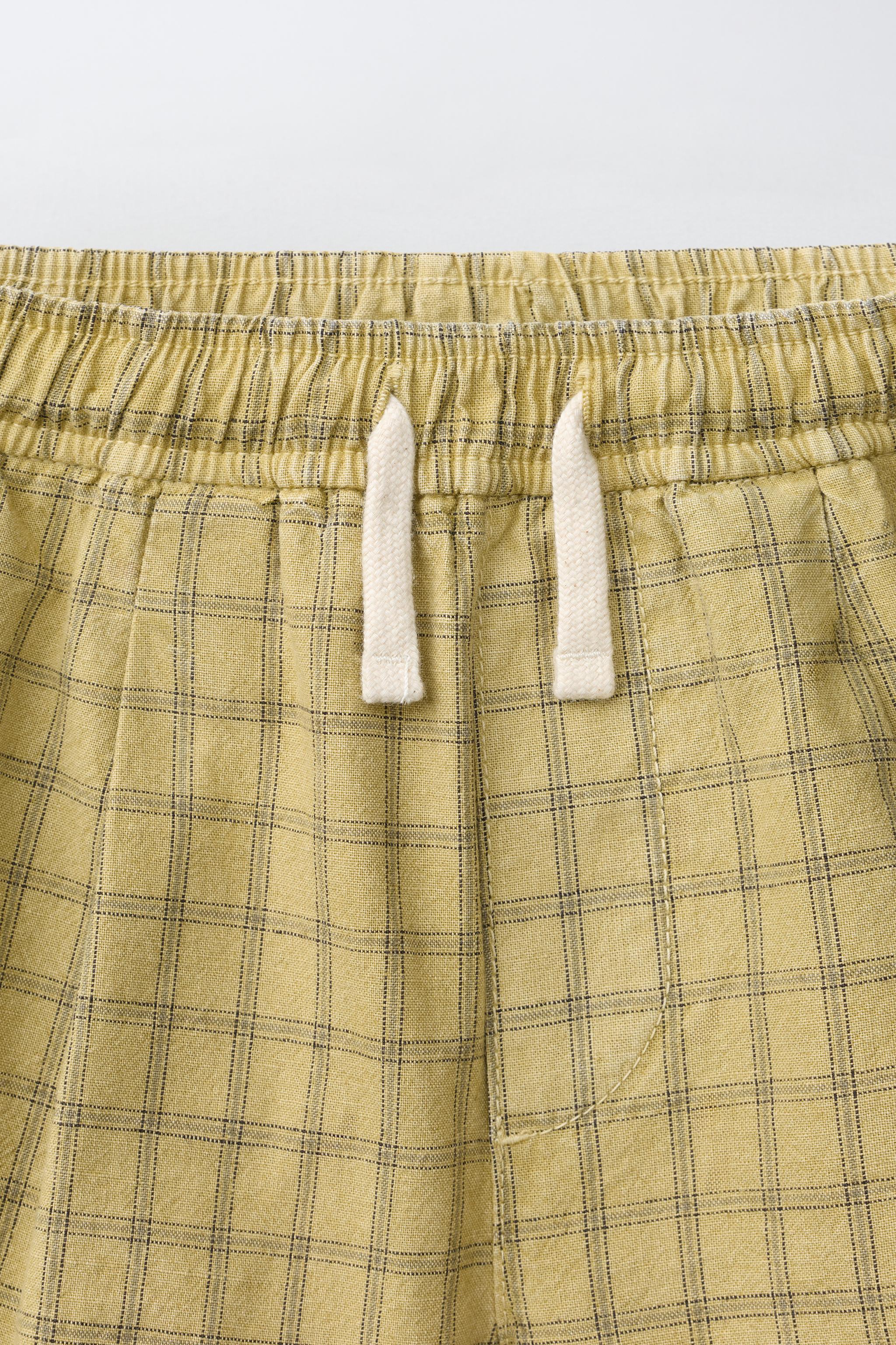 PLAID PRINT COTTON AND LINEN SHORTS