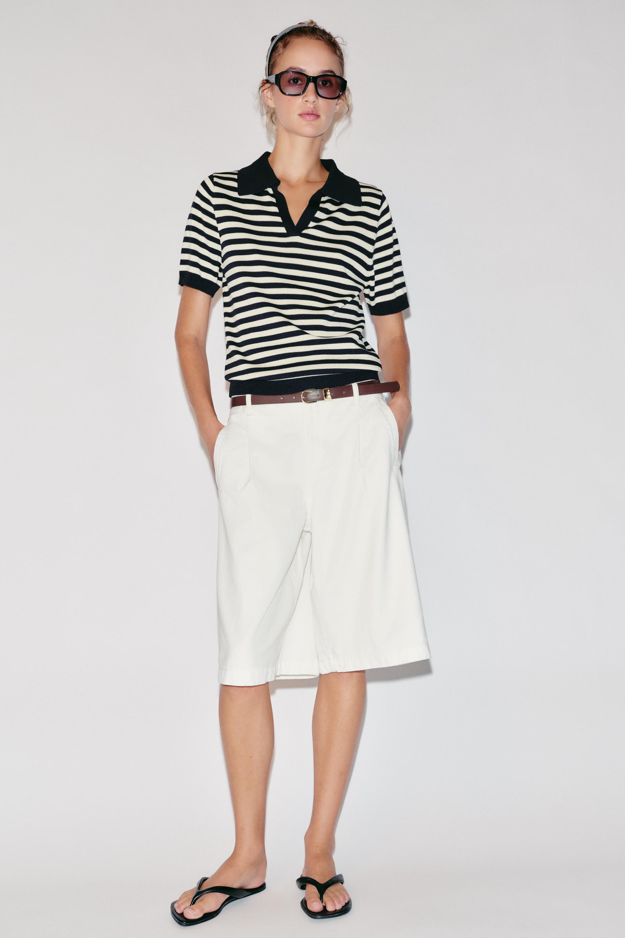 STRIPED SHORT SLEEVE KNIT POLO — striped