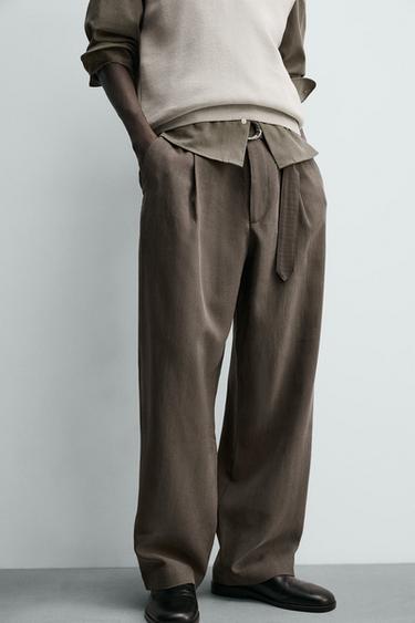 FLOWING TROUSERS WITH BELT - mid khaki by Zara - Image 4
