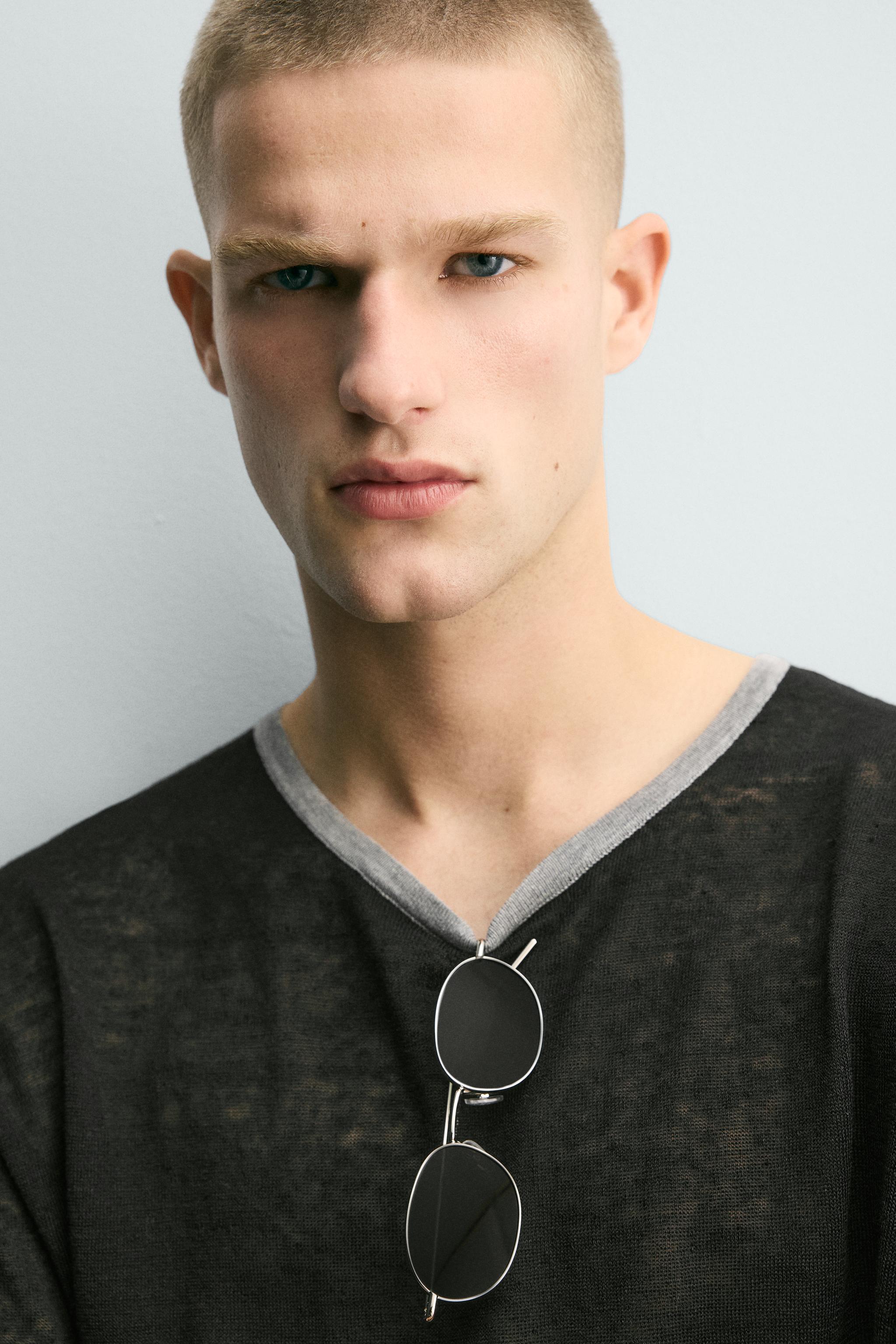 CONTRAST LINEN BLEND KNIT T-SHIRT