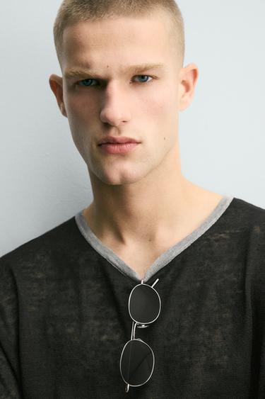 CONTRAST LINEN BLEND KNIT T-SHIRT - Black by Zara - Image 4