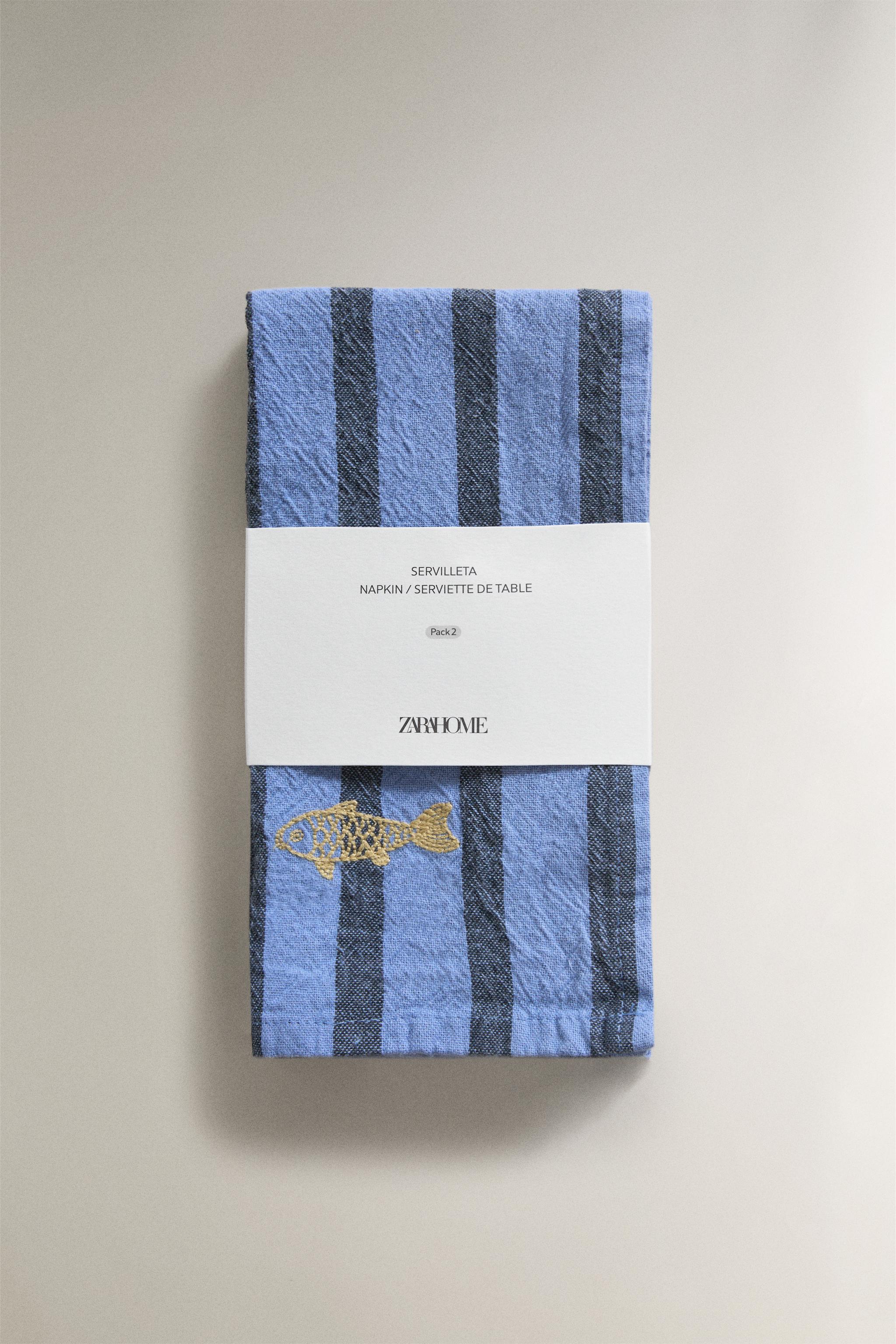 LOT DE 2 SERVIETTES DE TABLE RAYURES FIL TEINTÉ