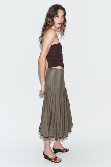 JUPE FLUIDE À GODETS EN DENTELLE - Kaki foncé de Zara - Image 2