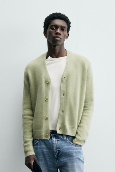 Zara 100% WOOL CARDIGAN - Light green