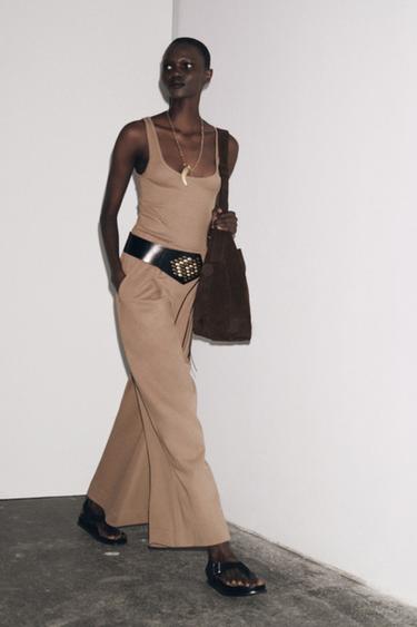 Zara OVERSIZED SUEDE BUCKET BAG - Chocolate