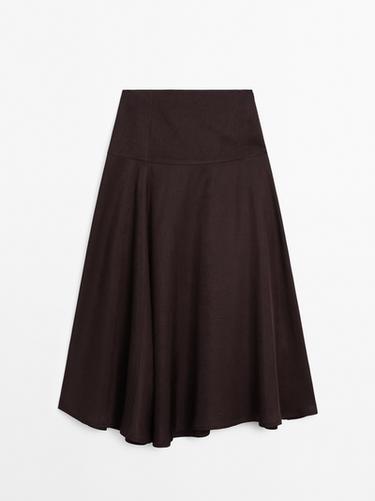 Zara Satin midi skirt with yoke detail - white