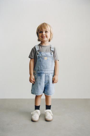 Zara DENIM OVERALL SHORTS - Light blue