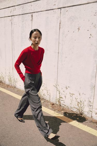 오버사이즈 니트 스웨터 - Zara 레드