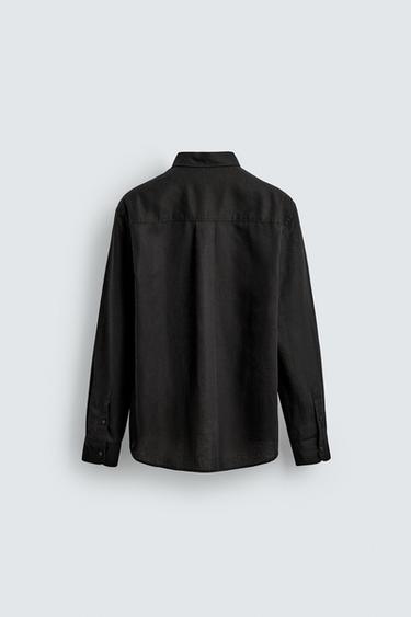 REGULAR FIT LINEN - COTTON SHIRT - Black by Zara - Image 7