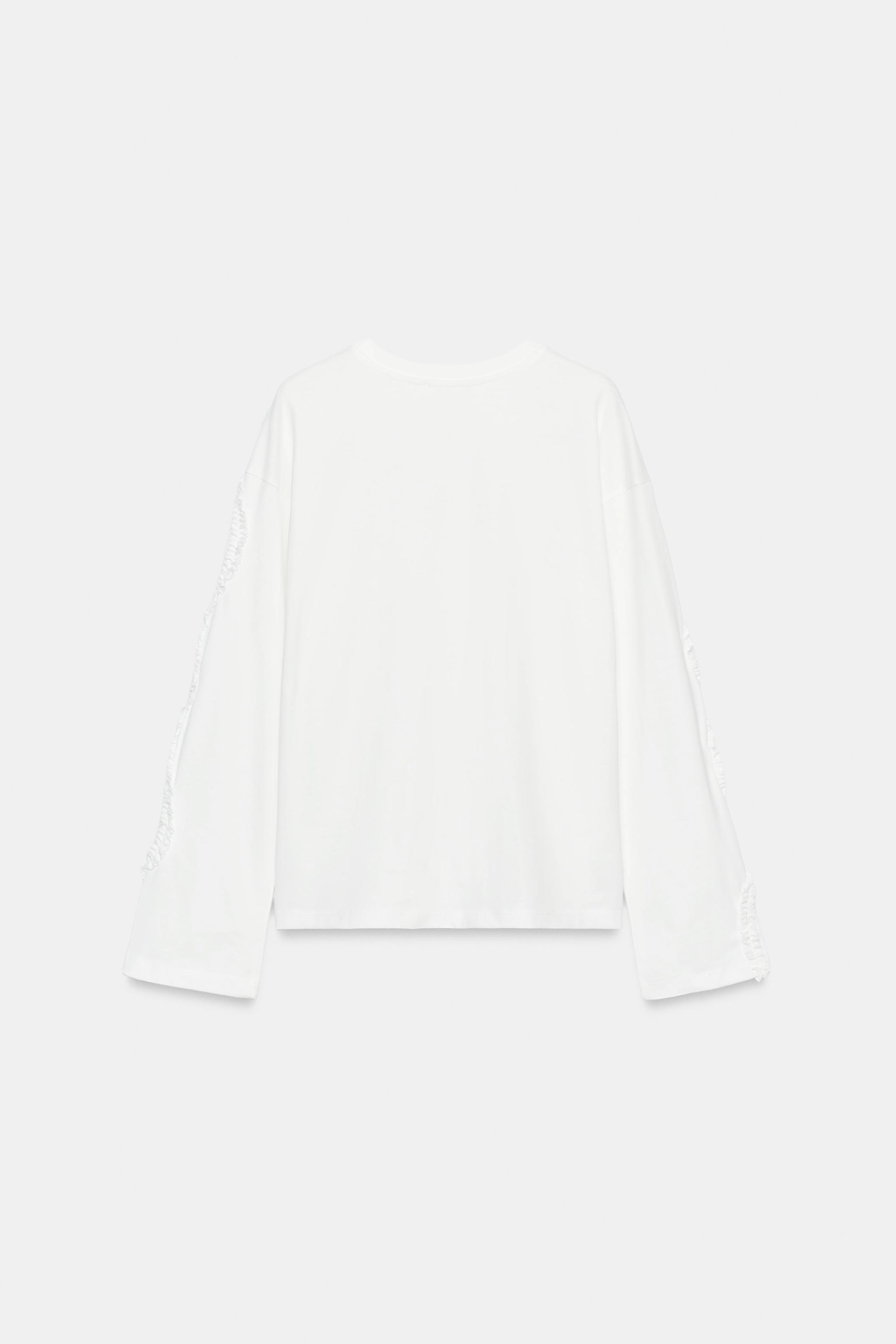 Zara UZUN KOLLU DOKULU T-SHIRT görsel 7