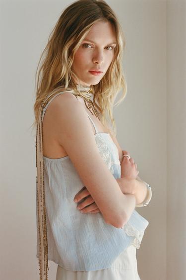 TOP À BRETELLES BRODÉES - Bleu de Zara - Image 1